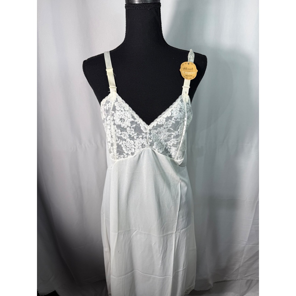 VTG Philmaid Lingerie Nylon Tricot‎ White Lace Slip Dress Size 36 NWT USA MADE